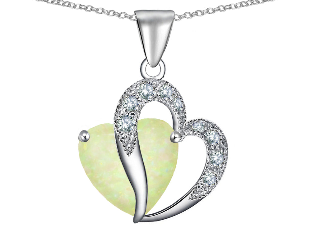Star K™ Heart Shape 12mm Created Opal and Cubic Zirconia Pendant Necklace