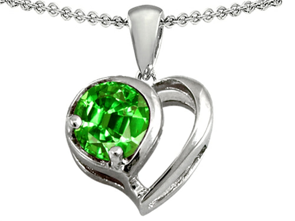 Star K™ Heart Shape Pendant Necklace With Round 7mm Simulated Emerald