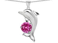 Star K™ Round 7mm Created Pink Sapphire Good Luck Dolphin Pendant Necklace
