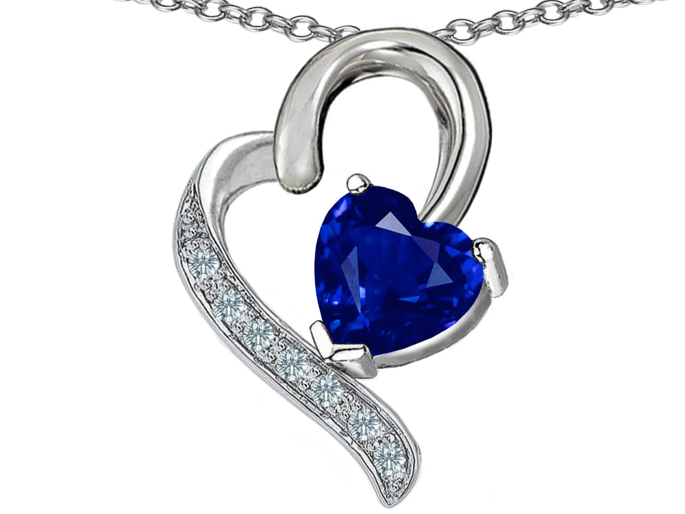 Star K™ 7mm Heart Shape Created Sapphire Heart Pendant Necklace