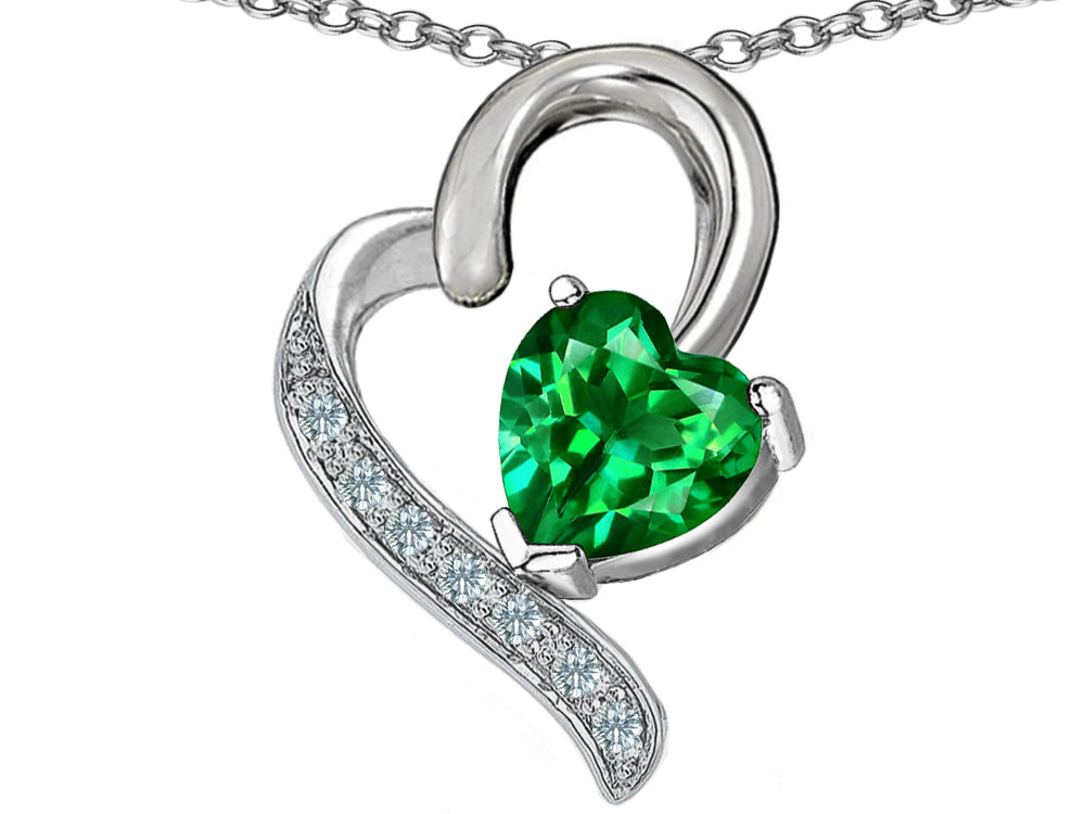 Star K™ 7mm Heart Shape Simulated Emerald Heart Pendant Necklace