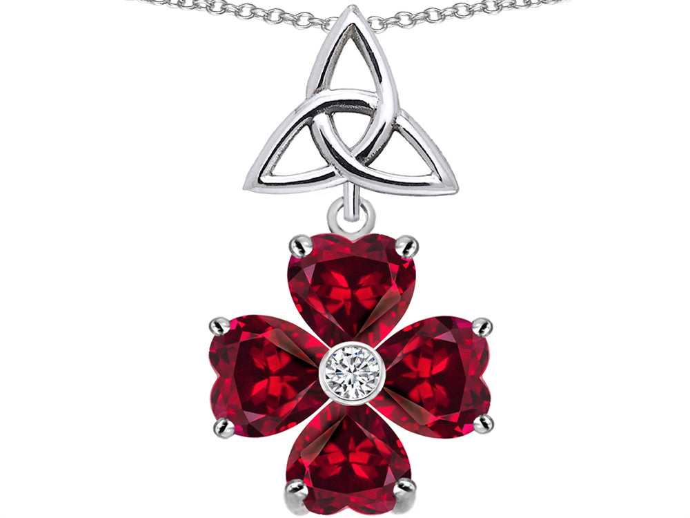 Star K™ Lucky Shamrock Celtic Knot Made With Heart 6mm Created Ruby Pendant Necklace