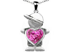 Star K™ Boy Holding 8mm Mother Heart September Birth Month Pendant Necklace with Created Pink Sapphire