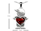 Star K™ Boy Holding 8mm Mother Heart January Birth Month Pendant Necklace with Simulated Garnet