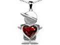 Star K™ Boy Holding 8mm Mother Heart January Birth Month Pendant Necklace with Simulated Garnet
