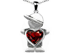 Star K™ Boy Holding 8mm Mother Heart January Birth Month Pendant Necklace with Simulated Garnet