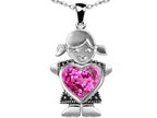 Star K™ Girl Holding 8mm Mother Heart September Birth Month Pendant Necklace with Created Pink Sapphire