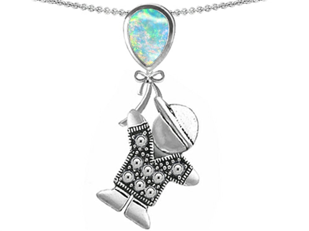 Star K™ Boy Holding a Balloon Mother October Birth Month Pear Shape Created Opal Pendant Necklace