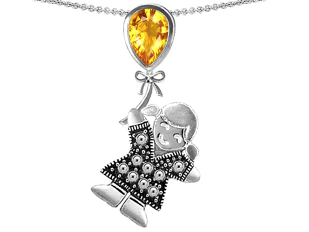 Star K™ Girl Holding a Balloon Mother November Birth Month Pear Shape Simulated Citrine Pendant Necklace