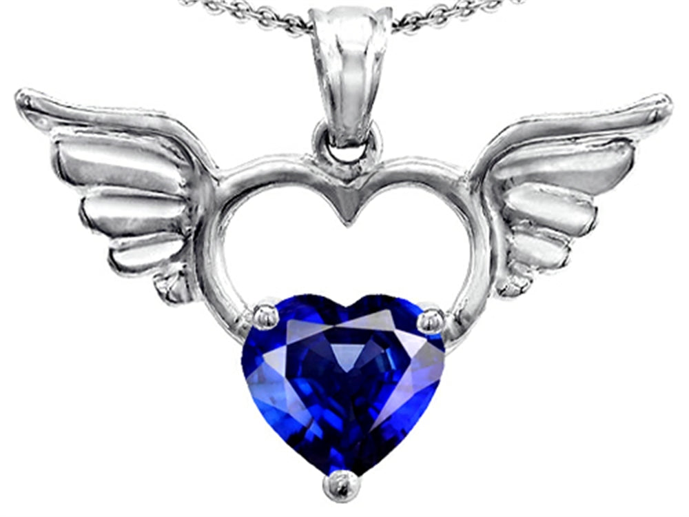 Star K™ Wings Of Love Birth Month Pendant Necklace with 8mm Heart Shape Created Sapphire