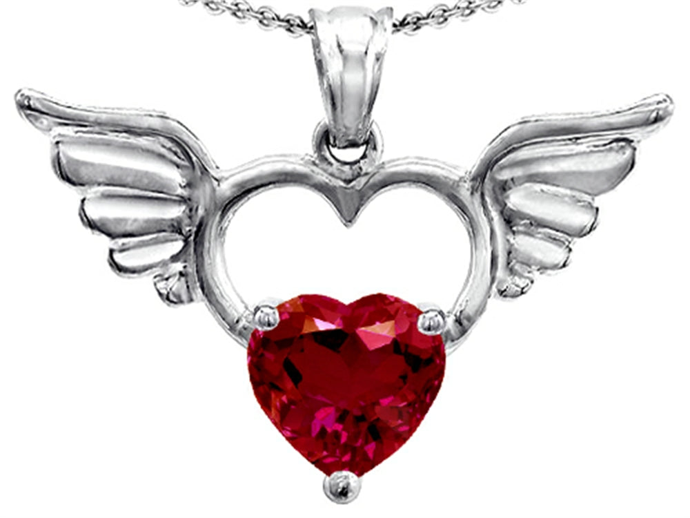 Star K™ Wings Of Love Birth Month Pendant Necklace with 8mm Heart Shape Created Ruby