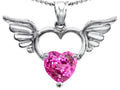 Star K™ Wings Of Love Birth Month Pendant Necklace with 8mm Heart Shape Created Pink Sapphire