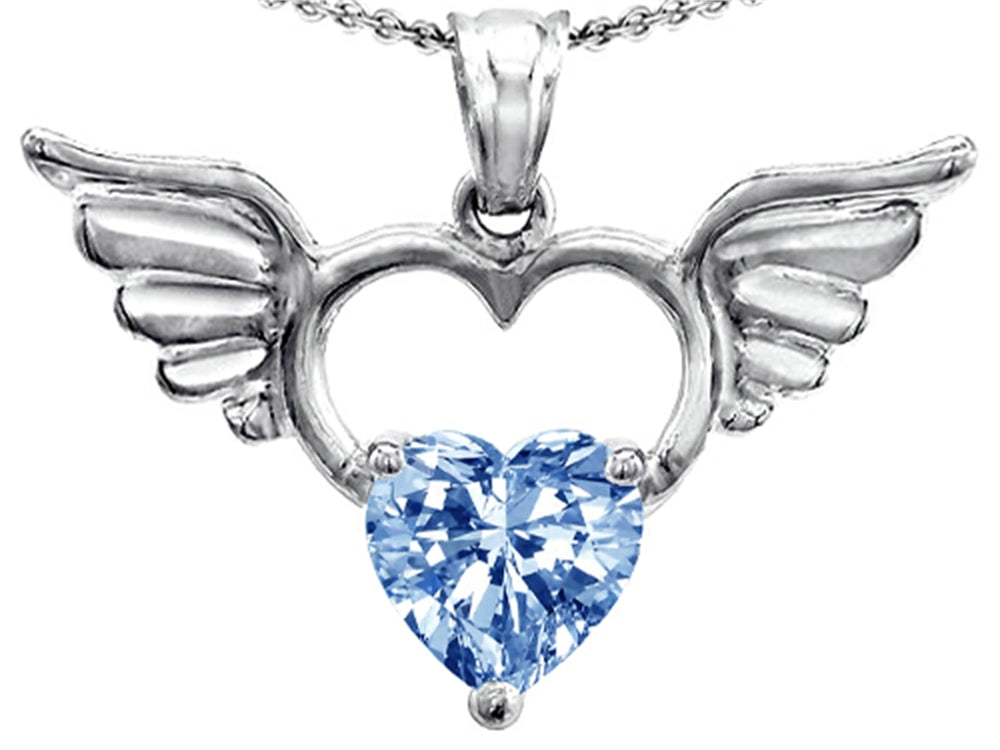 Star K™ Wings Of Love Birth Month Pendant Necklace with 8mm Heart Shape Simulated Aquamarine