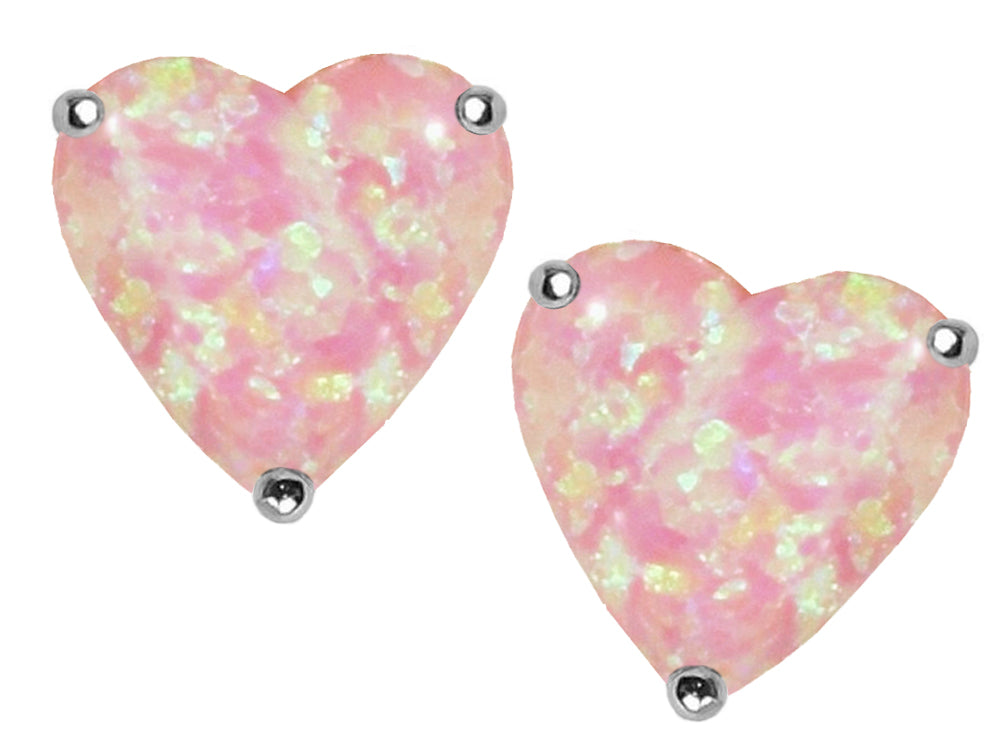 Star K™ 7mm Heart Shape Pink Created Opal Earrings Studs