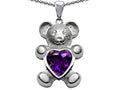 Star K™ Love Bear Holding Birth Month of February 8mm Heart Shape Simulated Amethyst Pendant Necklace