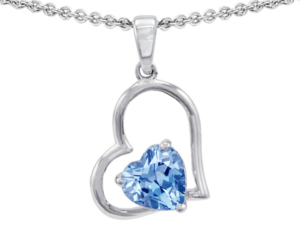 Star K™ 7mm Heart Shape Simulated Aquamarine Pendant Necklace