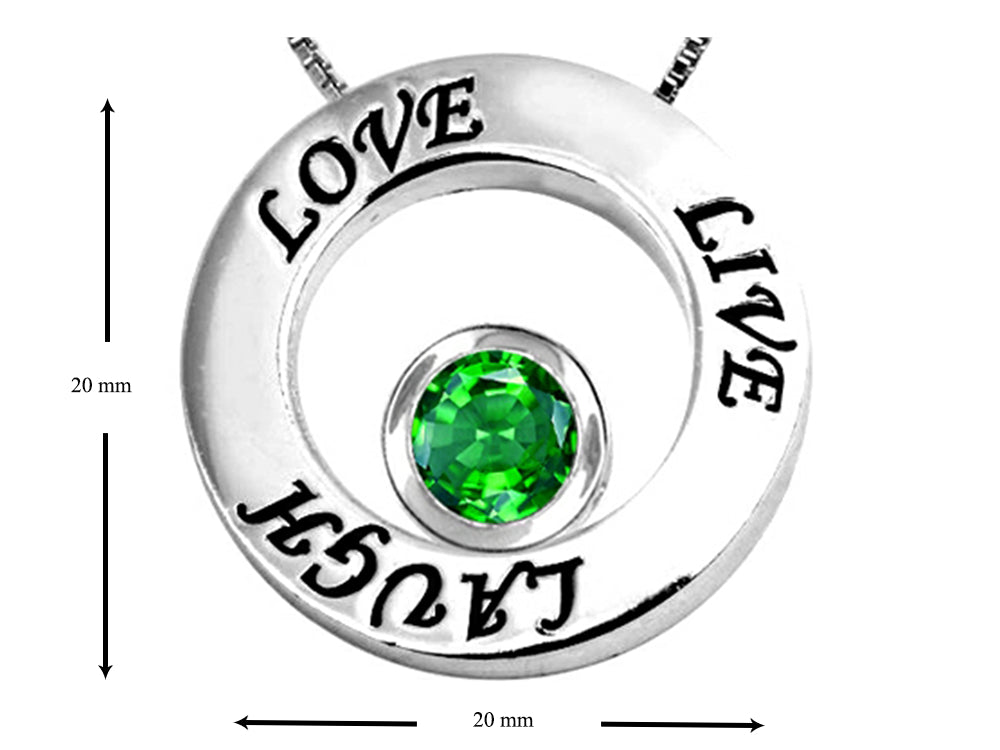 Star K™ Live/Love/Laugh Circle of Life Pendant Necklace with May Birth Month Round 7mm Simulated Emerald