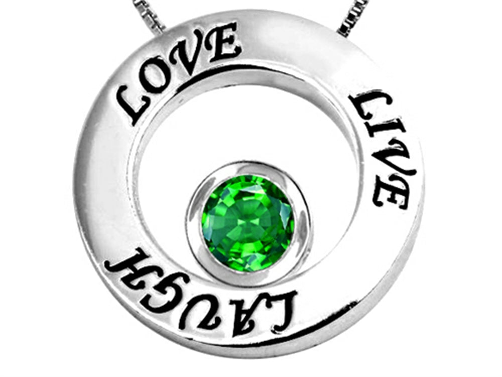 Star K™ Live/Love/Laugh Circle of Life Pendant Necklace with May Birth Month Round 7mm Simulated Emerald