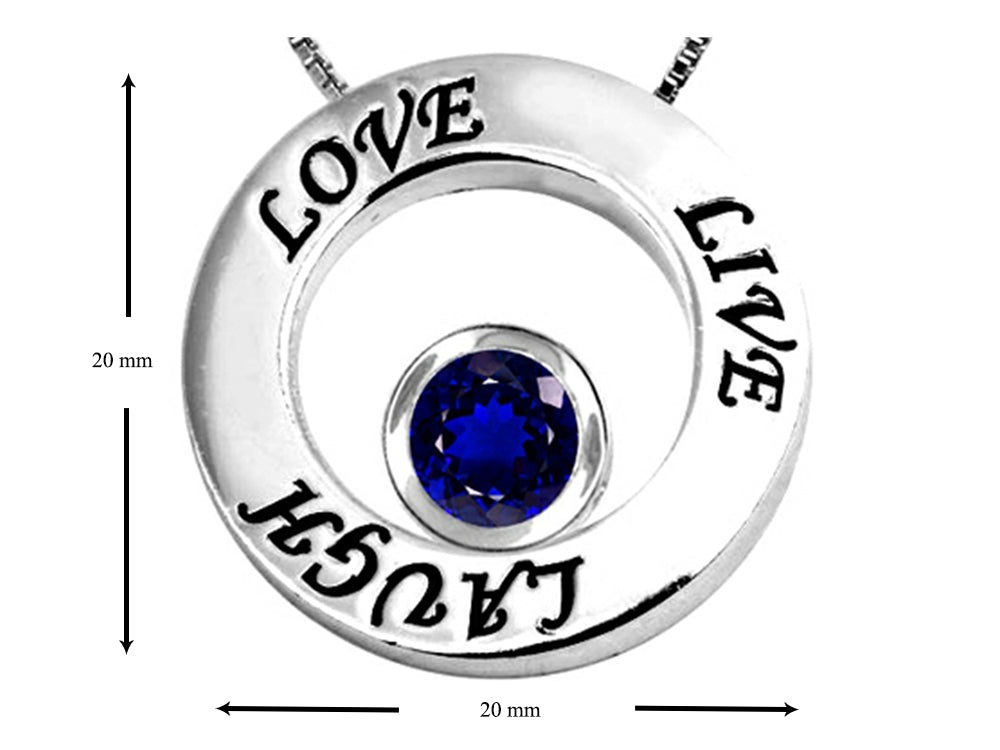 Star K™ Live/Love/Laugh Circle of Life Pendant Necklace with September Birth Month Round 7mm Created Sapphire