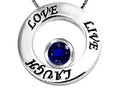 Star K™ Live/Love/Laugh Circle of Life Pendant Necklace with September Birth Month Round 7mm Created Sapphire