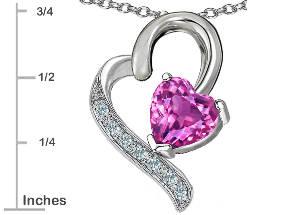 Star K™ 7mm Heart Shape Created Pink Sapphire Heart Pendant Necklace
