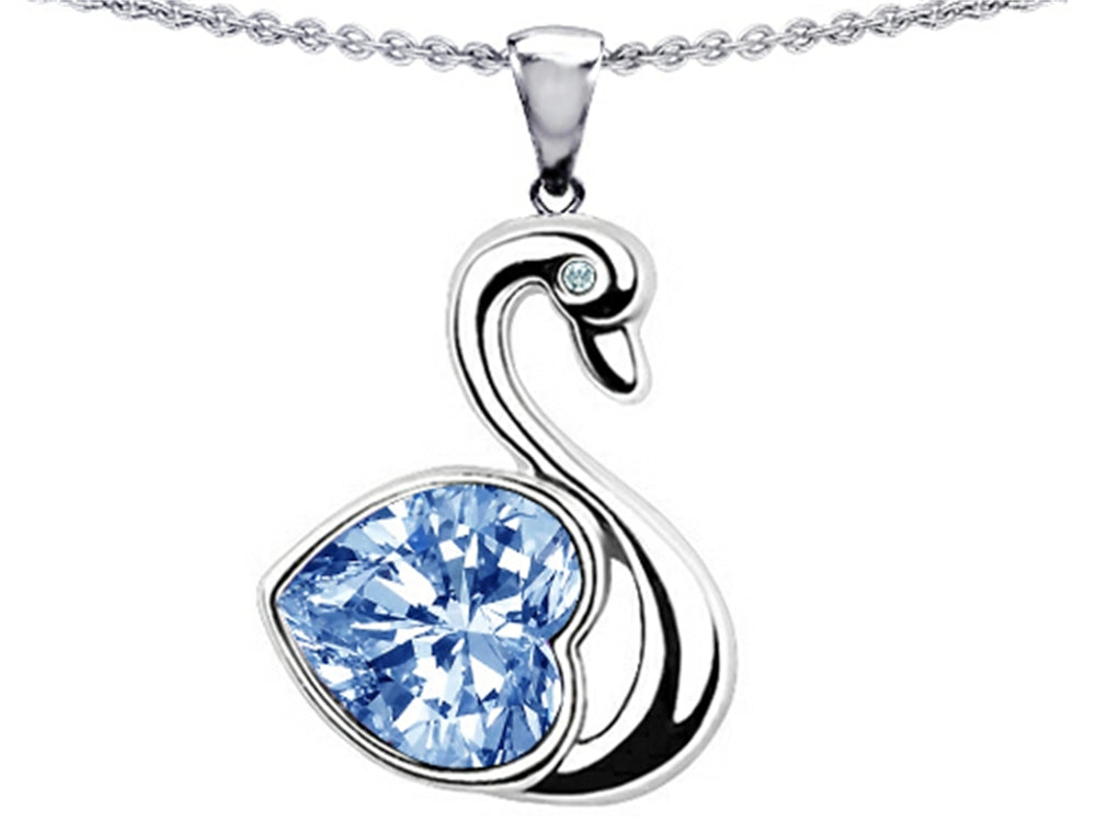 Star K™ Love Swan Pendant Necklace With 8mm Heart Shape Simulated Aquamarine