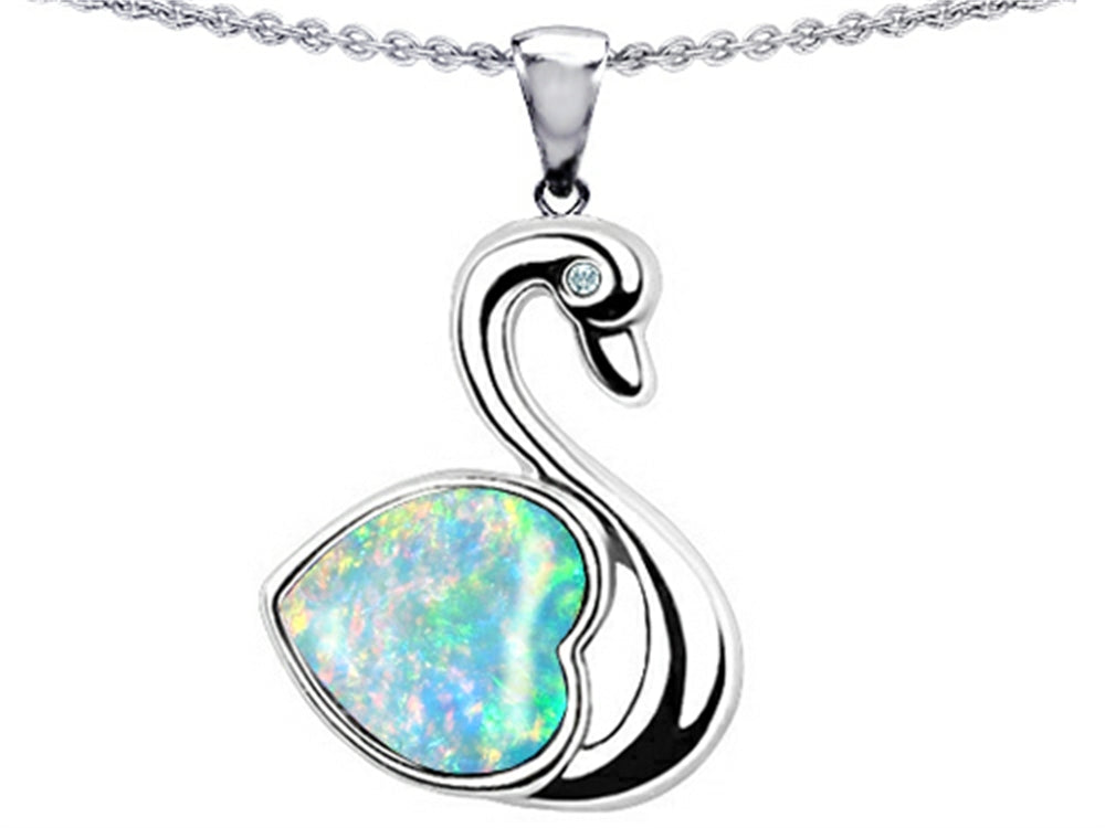 Star K™ 1inch Love Swan Pendant Necklace With Created Heart Shape Opal.