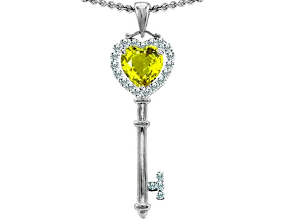 Star K™ Key To My Heart Love Pendant Necklace With 7mm Heart Shape Simulated Yellow Sapphire