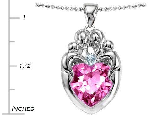 Star K™ Large Loving Mother Twin Family Pendant Necklace With 12mm Heart Created Pink Sapphire