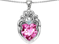 Star K™ Large Loving Mother Twin Family Pendant Necklace With 12mm Heart Created Pink Sapphire