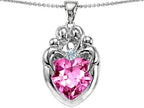 Star K™ Large Loving Mother Twin Family Pendant Necklace With 12mm Heart Created Pink Sapphire