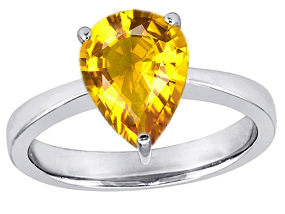 Star K Large 11x8 Pear Shape Solitaire Ring with Simulated Yellow Sapphire
