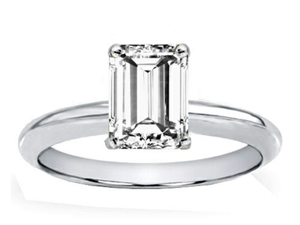 Tommaso Design Genuine White Topaz 8x6mm Emerald Cut Engagement Ring