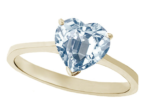 Tommaso Design Genuine Aquamarine Heart Shape 8mm Solitaire Engagement Ring