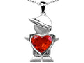 Star K™ Boy Holding 8mm Mother Heart October Birth Month Pendant Necklace with Simulated Mexican Fire Opal