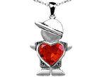Star K™ Boy Holding 8mm Mother Heart October Birth Month Pendant Necklace with Simulated Mexican Fire Opal