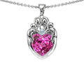 Star K™ Loving Mother Twins Family Pendant Necklace With 8mm Heart Created Pink Sapphire