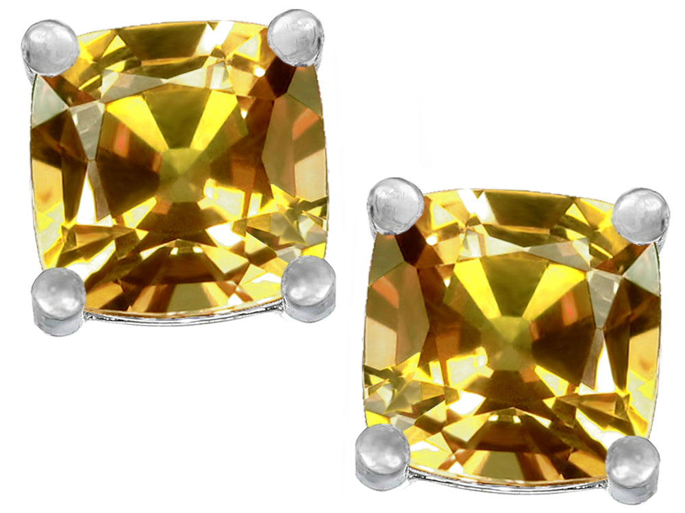 Star K™ Cushion-Cut 7mm Simulated Imperial Yellow Topaz Earrings Studs