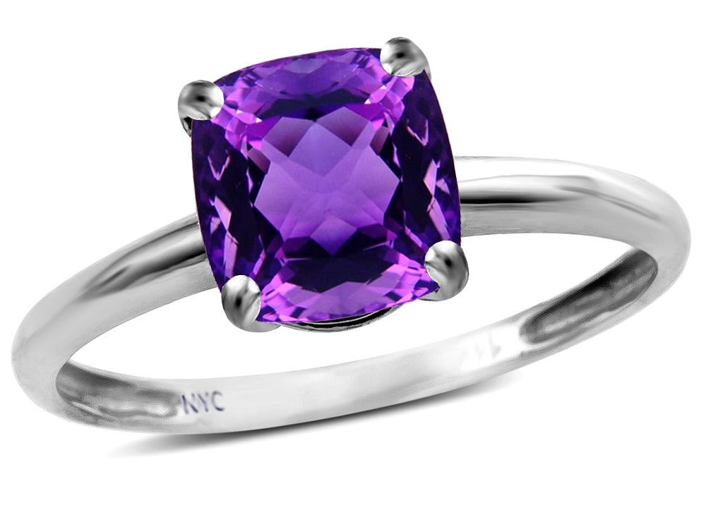 Original Star K Genuine Amethyst 7mm Cushion-Cut Solitaire Engagement Ring