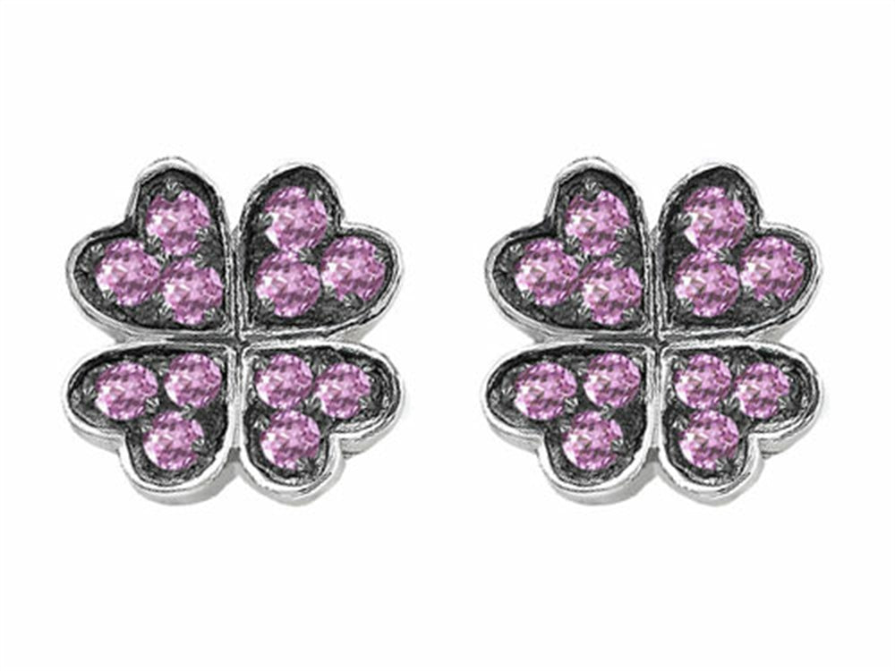Celtic Love by Kelly Small Lucky Clover Earrings with Created Pink Sapphire