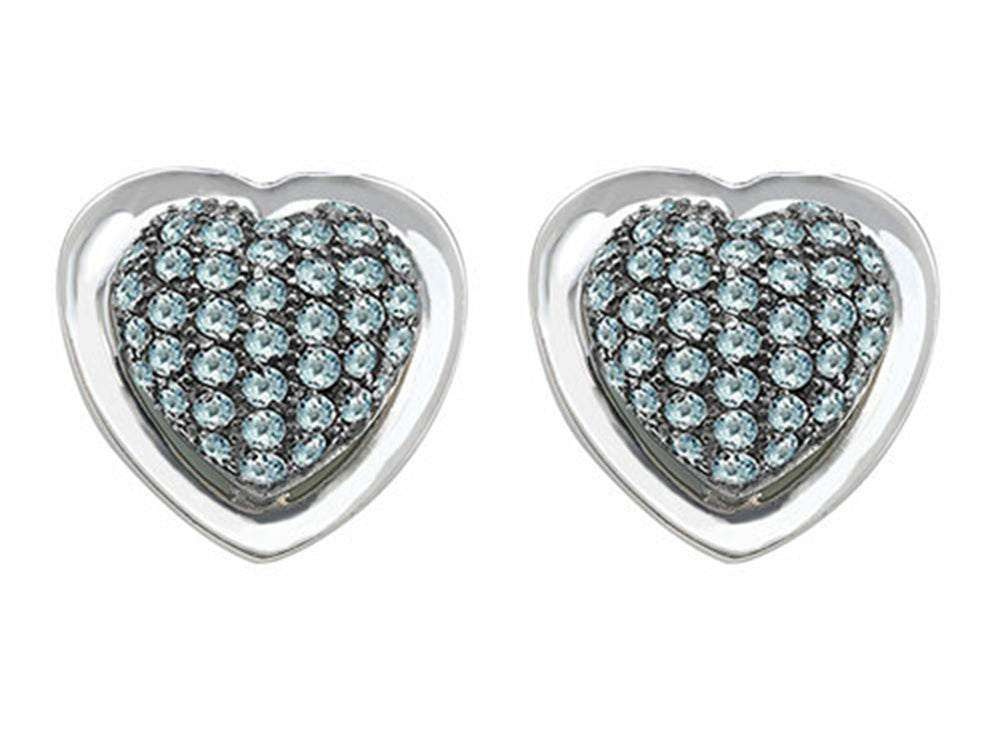 Star K™ Heart Shape Love Earrings with Simulated Aquamarine