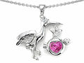 Star K™ Baby Stork Mother Pendant Necklace with Heart Shape Created Pink Sapphire