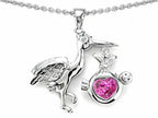 Star K™ Baby Stork Mother Pendant Necklace with Heart Shape Created Pink Sapphire
