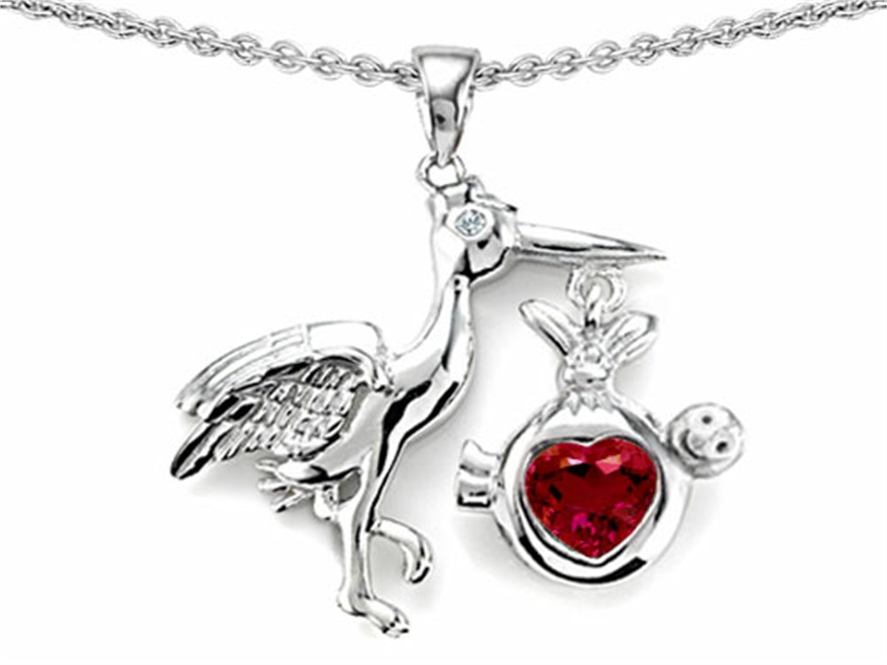 Star K™ Baby Stork Mother Pendant Necklace with Heart Shape Created Ruby