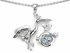 Star K™ Baby Stork Mother Pendant Necklace with 8mm Heart Shape Genuine White Topaz