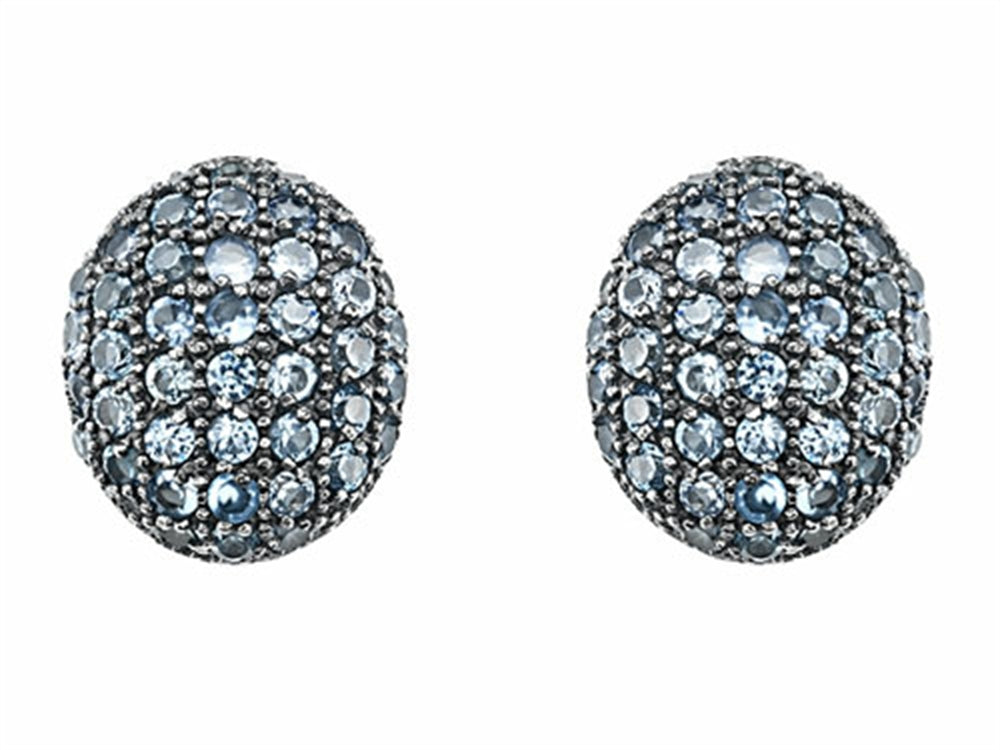 Star K™ Oval Puffed Earrings with Simulated Aquamarine
