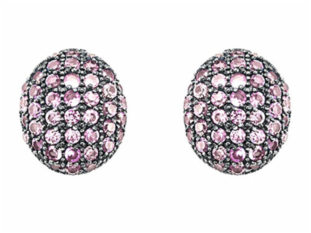 Star K™ Oval Puffed Earrings with Created Pink Sapphire