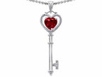 Tommaso Design™ Key to my Heart Love Key Pendant Necklace with Created Heart Shape Ruby
