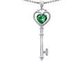 Tommaso Design™ Key to my Heart Love Key Pendant Necklace with Simulated Heart Shape Emerald