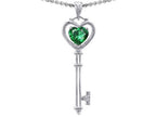 Tommaso Design™ Key to my Heart Love Key Pendant Necklace with Simulated Heart Shape Emerald